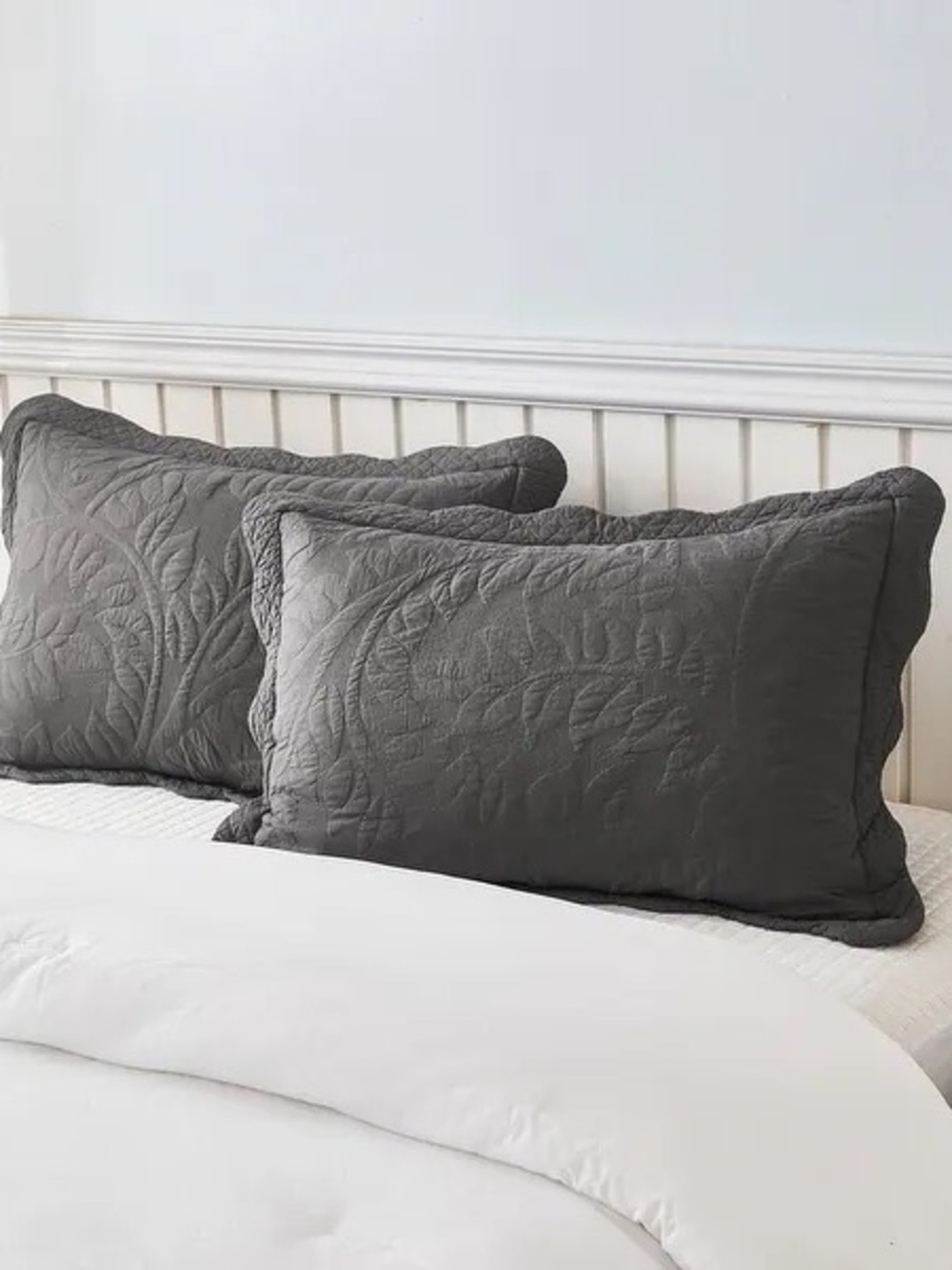 Quilted Pillow Sham Pair in Dark Gray
